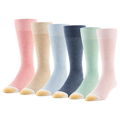 GOLDTOE Men's Stanton Crew Socks, Multipairs, Washed Pink Assorted (6-Pairs), Shoe Size: 6-12.5