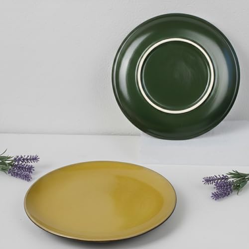 Image of The Earth Store Handcrafted Mustard Novelle Set of 6 Small Quarter Plates - Serving Platter for Snacks & Dessert Microwave and Dishwasher Safe Size 7.5 Inches | Dinner Set Gift Item