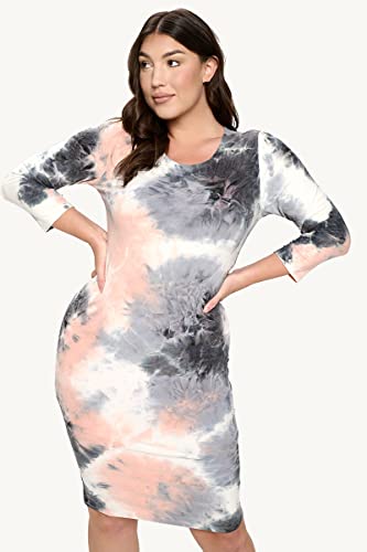 Image of ICONOFLASH Women's 3 /4 Sleeves Midi Bodycon Dress Crew Neck Fitted Dresses with Plus Size Options