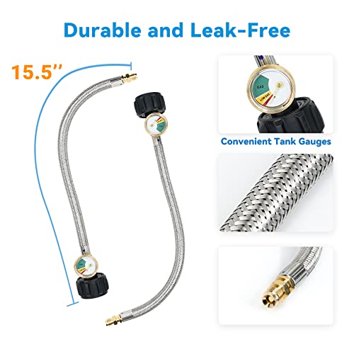 Skyflame 2-Stage Auto Changeover Propane Gas Rv Regulator Kit with 2PCS Gauges and 12-Inch Braided Connection Hoses for Dual Propane Tank RV Trailers Camper