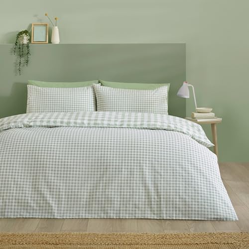 Catherine Lansfield Bamford Gingham Check Reversible Super King Duvet Cover Set with Pillowcases Green