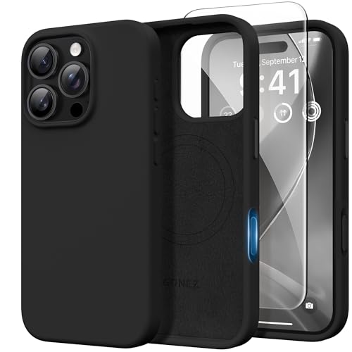 GONEZ Magnetic for iPhone 16 Pro Case, [Compatible with MagSafe] Anti-Scratch Microfiber Lining & Screen Protector, Silicone Camera Control, Shockproof Slim Phone Cover 6.3 inch, Black by GONEZ - Used condition - US$8.75