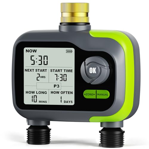 Evernexta Sprinkler Timer, Watering Timer for Garden Hose, 2 Outlets Programmable Hose Timers with Rain Delay, Outdoor Soaker Auto & Manual Drip Irrigation Controller System for Lawn Yard Greenhouse