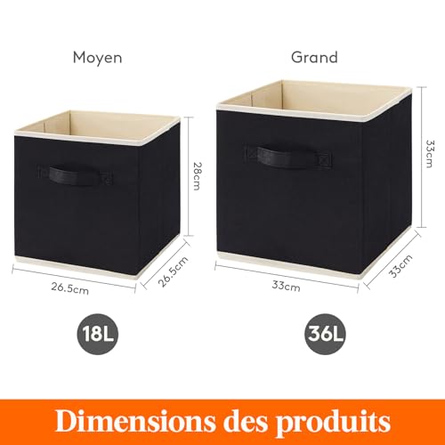 Cubes de rangement pliables Lifewit | Lot de 10 boîtes en tissu noir 18L - 3