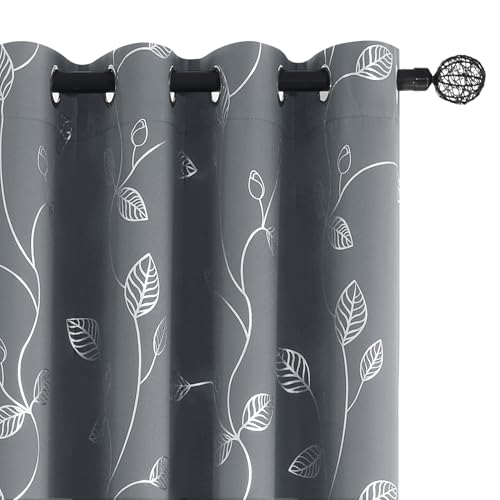BUHUA Short Blackout Curtains for Kitchen, Half Window Treatment for Bedroom Energy Saving Privacy Shade for RV Camper Bathroom Basement, W38 x L30 inches, Grey, 2 Panel Set