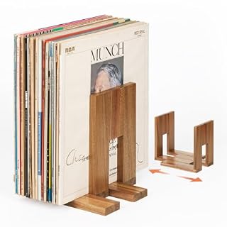 Adjustable Vinyl Record Holder to Keep Records Upright, Holds 20–60 LPs, Solid Acacia Wood Album Stand, Modern Decorative Display for Player, Shelf & Home Decor - Les Beatles, Paul McCartney, John Lennon, RIngo Starr, George Harrison