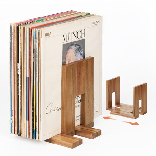 KOSKOG Adjustable Vinyl Record Holder to Keep Records Upright, Holds 20–60 LPs, Solid Acacia Wood...