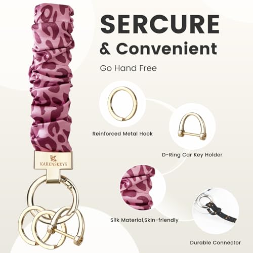 Image of Scrunchie Keychain Wristlet, Key Chain for Car Keys with D Ring, Stretchy Phone Charms with Tether Tab for Women.