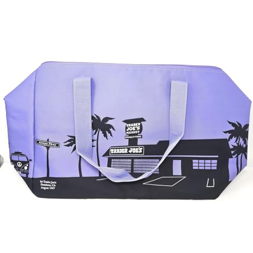 Traders Joe Insulated Tote Bag, Purple, Large, Leak-Proof, High Density Exterior, 1st Store Pasadena CA 1967 Theme - LIMITED SPRING LAVENDER COLOR