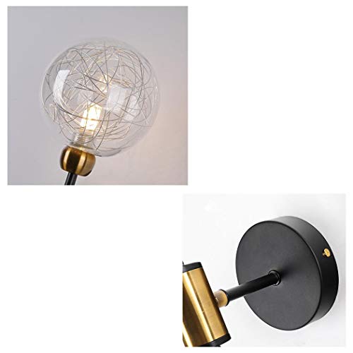 Retro Glass Ball Wall Sconce with Metal Globe Wall Light Fixtures Handmade Mirror Front Light 2-Light for Living Room, Balcony, Bedroom,Black