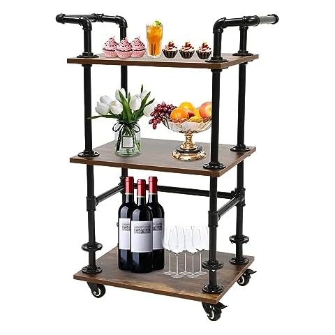 ETKEGHIP Industrial Bar Serving Cart 3-Tier Kitchen Island Storage Cart with Wheels Multifunction Metal Utility Rolling Cart for Home Office Kitchen Bedroom Cover