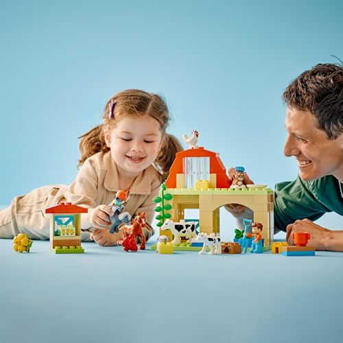 LEGO DUPLO Town Tierpflege auf dem Bauernhof - Spielzeug für Kinder - Montessori Spielzeug -Bauernhof mit Tierfiguren - Pferd, Kuh und Huhn - Lernspielzeug für Mädchen und Jungen ab 2 Jahren - 10416