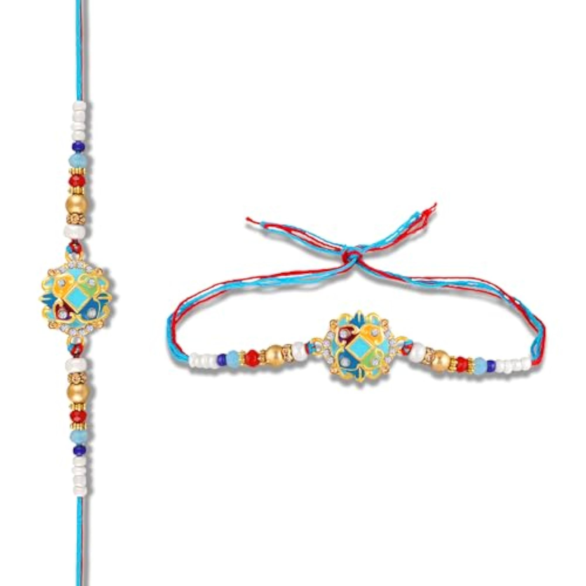 Meenakari Rakhi for Brother with Crystal Accents