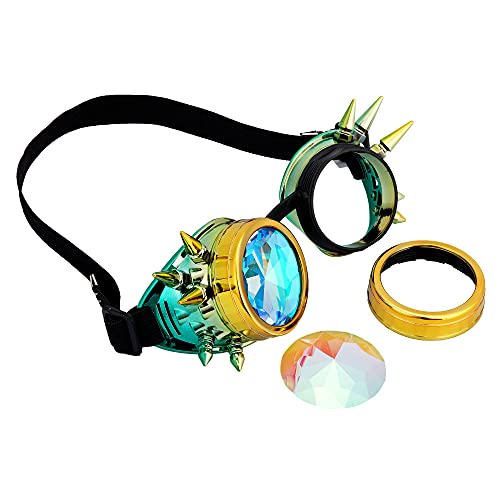 Image of 3-5 Days Delivery Kaleidoscope Rave Rainbow Crystal Lenses Steampunk Goggles