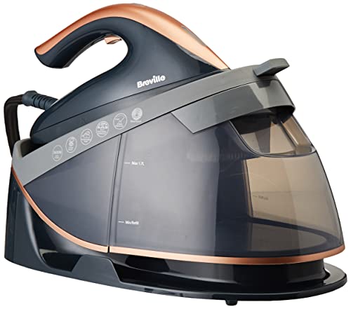 Breville PressXpress soleTEMP VIN411X - Plancha de vapor de 2600 W con suela multidireccional, depósito de agua extraíble de 1,7 L, color gris y oro rosa