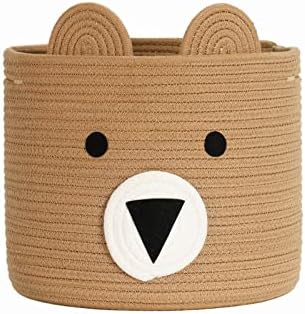 CherryNow Bear Basket, Cotton Rope Basket, Woven Laundry Hamper, Cute Storage Bin in Bedroom, Nursery & Living Room, 10'' (H) x 12'' (D), Brown