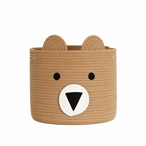 Image of CherryNow Bear Basket, Cotton Rope Basket, Woven Laundry Hamper, Cute Storage Bin in Bedroom, Nursery & Living Room, 10'' (H) x 12'' (D), Brown