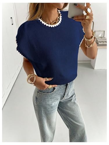 Image of SOLY HUX Women's Short Sleeve Sweater 3D Floral Sweaters Pullover Tank Tops Knit Vest Trendy Fashion Clothing
