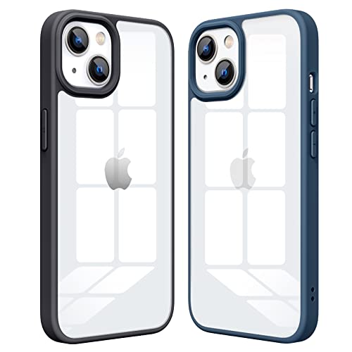 Yisica 2Pack Fundas para iPhone 13 Transparente,Respaldo Transparente PC Dura Suave Funda Anti-Choques Caso Delgada y Anti- Arañazos Carcasa para iPhone 13(Negro/Azul) Cover