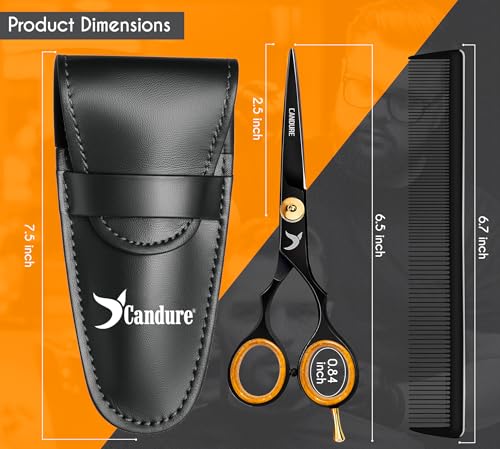 Candure Hairdressing Scissor Hair Scissor For Professional Hairdressers Barbers Stainless Steel Hair Cutting Shears For Salon, Men, Women, Children And Adults 5.5" Inch Black - 5