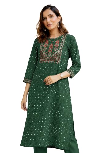 Image of MIRCHI FASHION Women's Straight Fit Rayon Sequins Embroidered and Polka Dots Printed Kurti Only