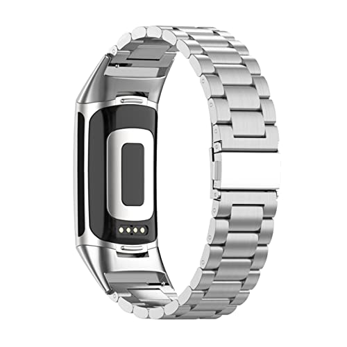 Shangpule Compatível com pulseiras Fitbit Charge 5, pulseira de substituição de metal de aço inoxidá