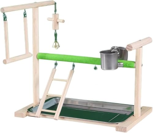 Klivexインコ 遊び場 二層 バード アスレチック 玩具 スタンド 止まり木 はしご 食器 水器 鳥 巣 カゴ 遊園地 秋千 ラダー ベル 鳥の巣 鳥栖、無垢材のプラットフォーム (No. 2 無垢材スタンド)