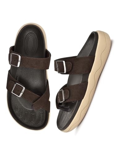 Image of HEALTH FIT Extra Soft Premium Classic Cushion Sliders /with Adjustable Buckle Strap & Light Weight Anti-SkidWaterproof Luxurious Slippers for Men's HF119