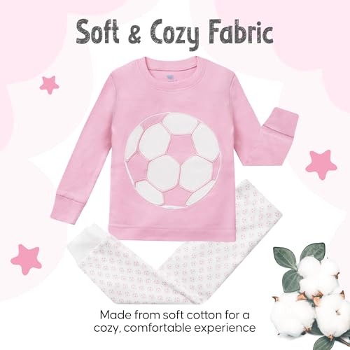 2 Piece Tag Free Pjs for Girls - 100% Cotton Pajamas Set - Kids Summer Pajama - Soccer Girl Sleepwear (12M-8Y)2