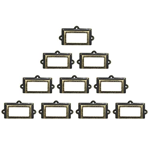 Weichuan 10 Pieces Large 6Cm*10.7Cm Antique Bronze Color Iron Card Tag Label Holder Frames For Office Library Cabinet Shelves Drawer Name Plates Storage Bins File Drawer #TOP4