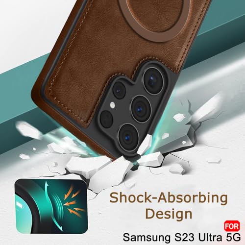 Image of TheGiftKart Genuine Leather Finish Back Cover Case for Samsung Galaxy S23 Ultra 5G | Raised Edges for Camera & Screen Protection | Shockproof Stunning Minimalist Design (MagSafe Compatible, Black)