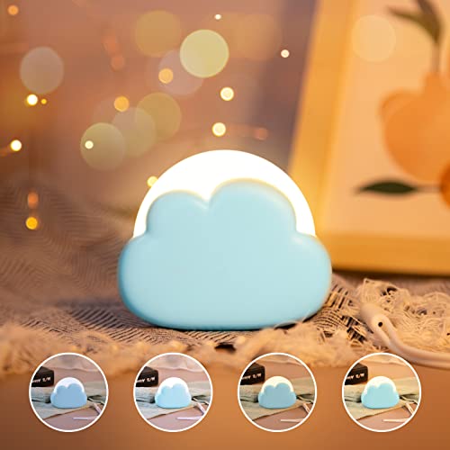 Luz Nocturna Infantil Nube, audero Luz Quitamiedos Bebé Iluminación de 4 Modos Recargable USB, Brillo Ajustable Luz Bebe Nocturna Silicona para Niños Bebés Dormitorio Regalo (Azul 1pcs) Cover