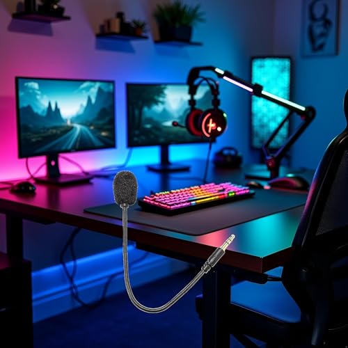 Image of Jowxsx Black Headset Microphone Adjustable 360 Degrees Bendable Jack Headphone Controller Z5a5 Combined 3.5mm Game Gaming Mic to Mic PC Game Headsets