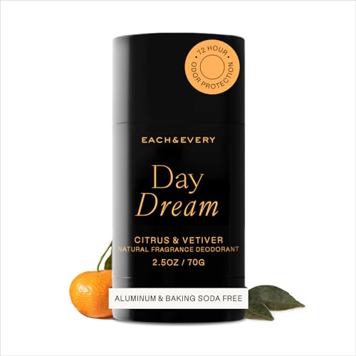 Each & Every Aluminum Free Deodorant for Women & Men – Natural Fragrance 72-Hr Odor Protection, Non-Toxic Deodorant for Sensitive Skin, EWG Verified, Baking Soda Free - Citrus & Vetiver Scent, 2.5oz