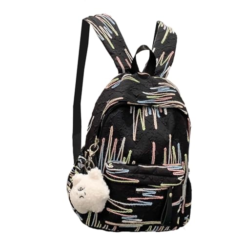 Sac à dos coréen en nylon doux et rayé coloré, sac d'école noir stylé pour ados