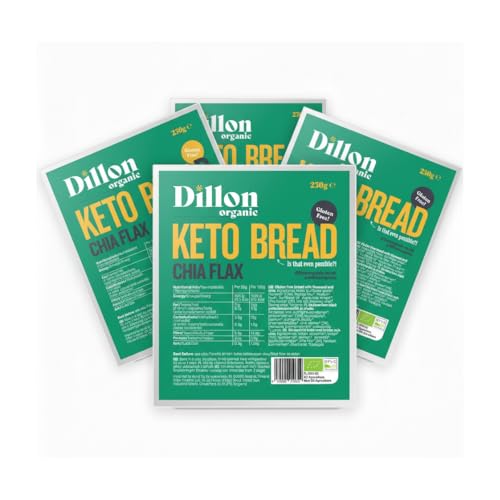 Image of Dillon Organic Chia Flax Keto Bread | Gluten-Free, High Fibre, Vegan, Low Sugar, Diabetic-Friendly, High Omega-3, UPF Free - Unsliced, 250g (Pack of 4)