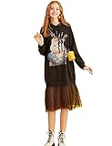 kleid katze Langarm ELFSACK Damen Katze Druck Langarm Sweatshirt Mesh Patch Lang Freizeit Sweatshirt Kleider Schwarz S