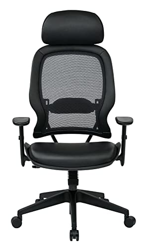 Space Seating Professional Airgrid Dark Back And Padded Black Eco Leather Seat, 2-To-1 Synchro Tilt Control, Adjustable Arms And Tilt Tension With Nylon Base Executives Chair With Adjustable Headrest #TOP4