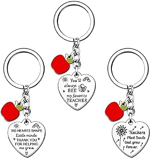 HULALA 3 Pcs Thank You Teacher Keyring Keychains Set Gifts for Women Big Hearts Shape Little Minds Tank You for Helping Me Grow End of Term