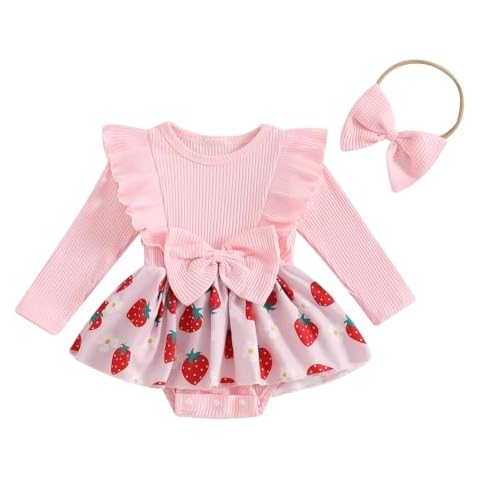 Siyova Newborn Baby Girl Rompers Long Sleeve Jumpsuits Skirt Flower Infant Cute Outfits Headband Cover
