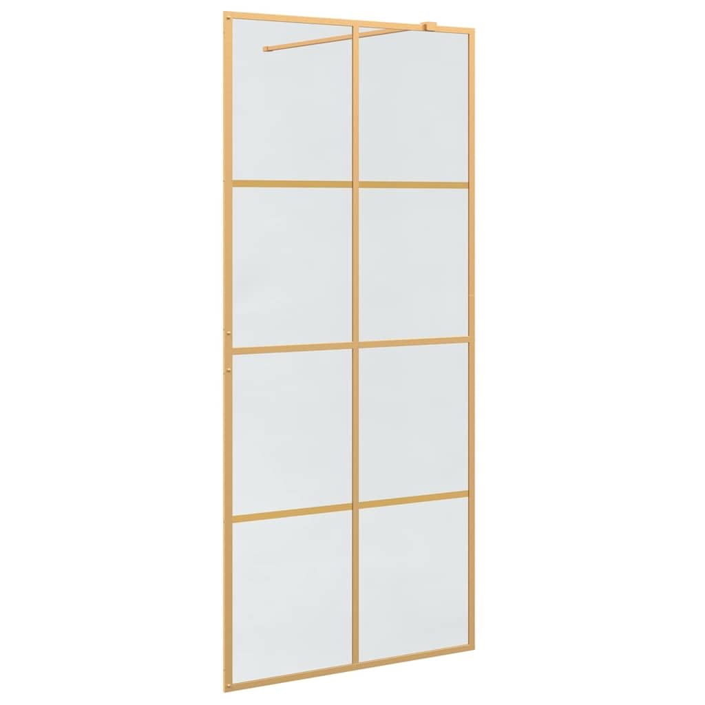 IKAYAA Mampara Ducha Fija 90 x 195 cm Panel Pantalla Fijo Ducha de Vidrio ESG - Mamparas de Ducha Fija con Cristal Templado 5 mm - Mampara Fija Dorado