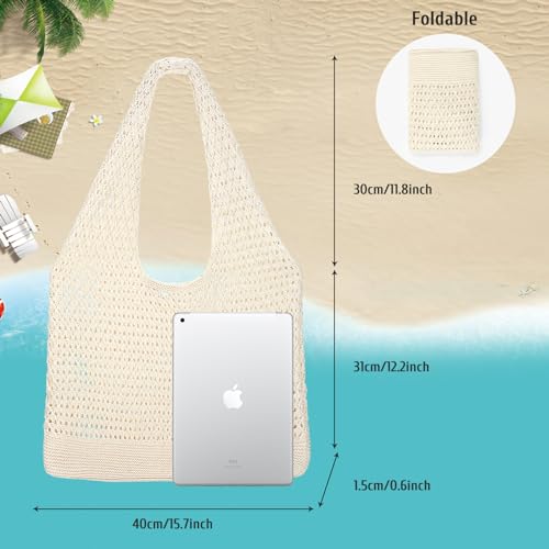 Image of XZQTIVE Crochet Tote Bag for Women Mesh Beach bag for Summer Vacation Aesthetic Hobo Knit Shoulder Bag