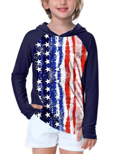 Image of AOBUTE Unisex Kids Long Sleeve Hoodie Rash Guard Boys UPF 50+ Swim Top with Thumb Hole 3-12 Years