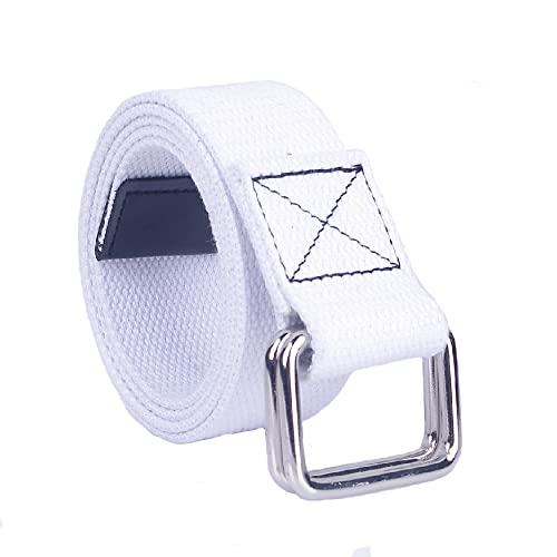 SEIWEI Cinturón de lona trenzado, cinturón elástico con hebilla de doble anillo de 110 cm, cinturón ajustable para hombres y mujeres, blanco, 110 cm