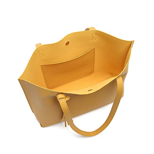 Dreubea Women's Soft Faux Leather Tote Shoulder Bag from, Big Capacity Tassel Handbag Dark Yellow