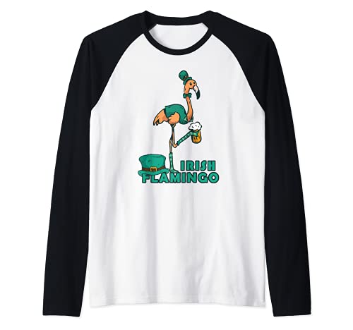 Funny Green Beer Beber Irish Flamingo - Día de San Patricio Camiseta Manga Raglan