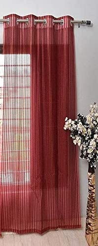 Image of Eyelet Polyester Tissue Curtain (Maroon, 7 Feet) - Set of 1