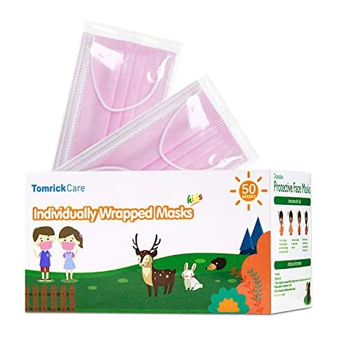 TomrickCare Pink Kids Disposable Face Mask 50PCS,Individually Wrapped Cover