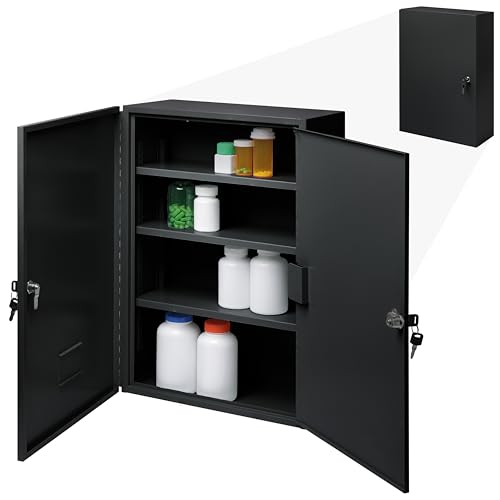 Durabox 2-Door Narcotics Cabinet - Double Door & Dual Key Lock Steel Cabinet for Safe Storage of Medicine, Prescription Drugs, Medical Supplies and More, 16"W x 24"H x 7-3/4"D (Black, Large) by Durabox - Used condition - US$109.85