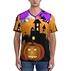 Halloween Owl Ghost Pumpkin Print Men V Neck Football Jerseys, Mesh Team Football T Shirts Gym Workout Athletic Tee Shirt Black #1